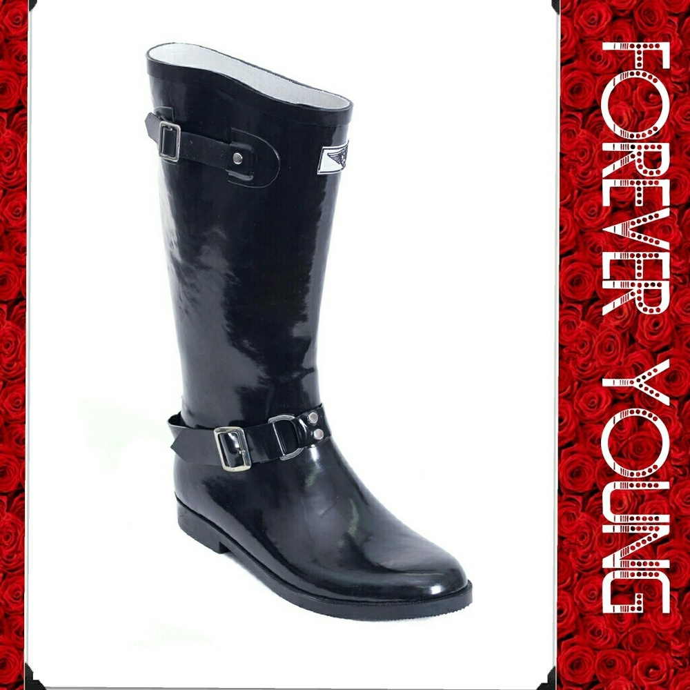 Women Tall Rain Boots, #1537, Black